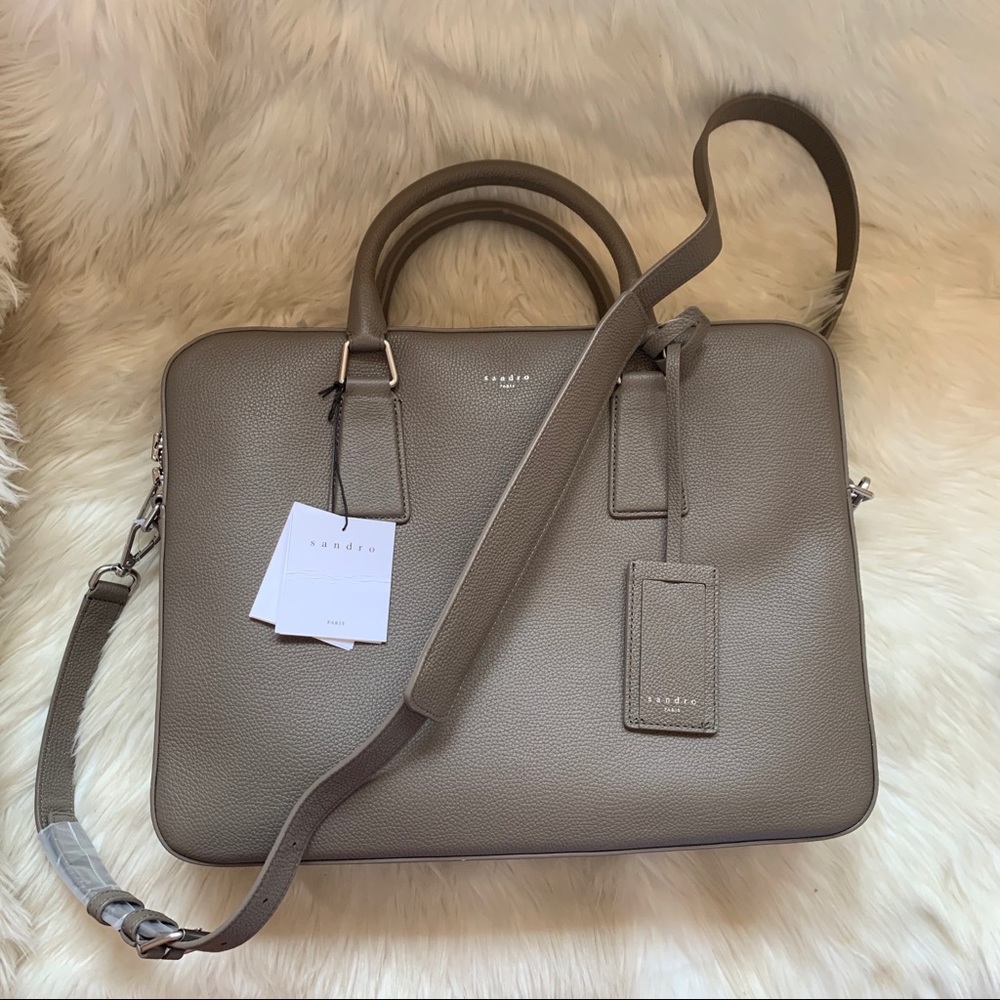 New! SANDRO Paris Pebbled Laptop Briefcase Bag - Picture 2 of 14